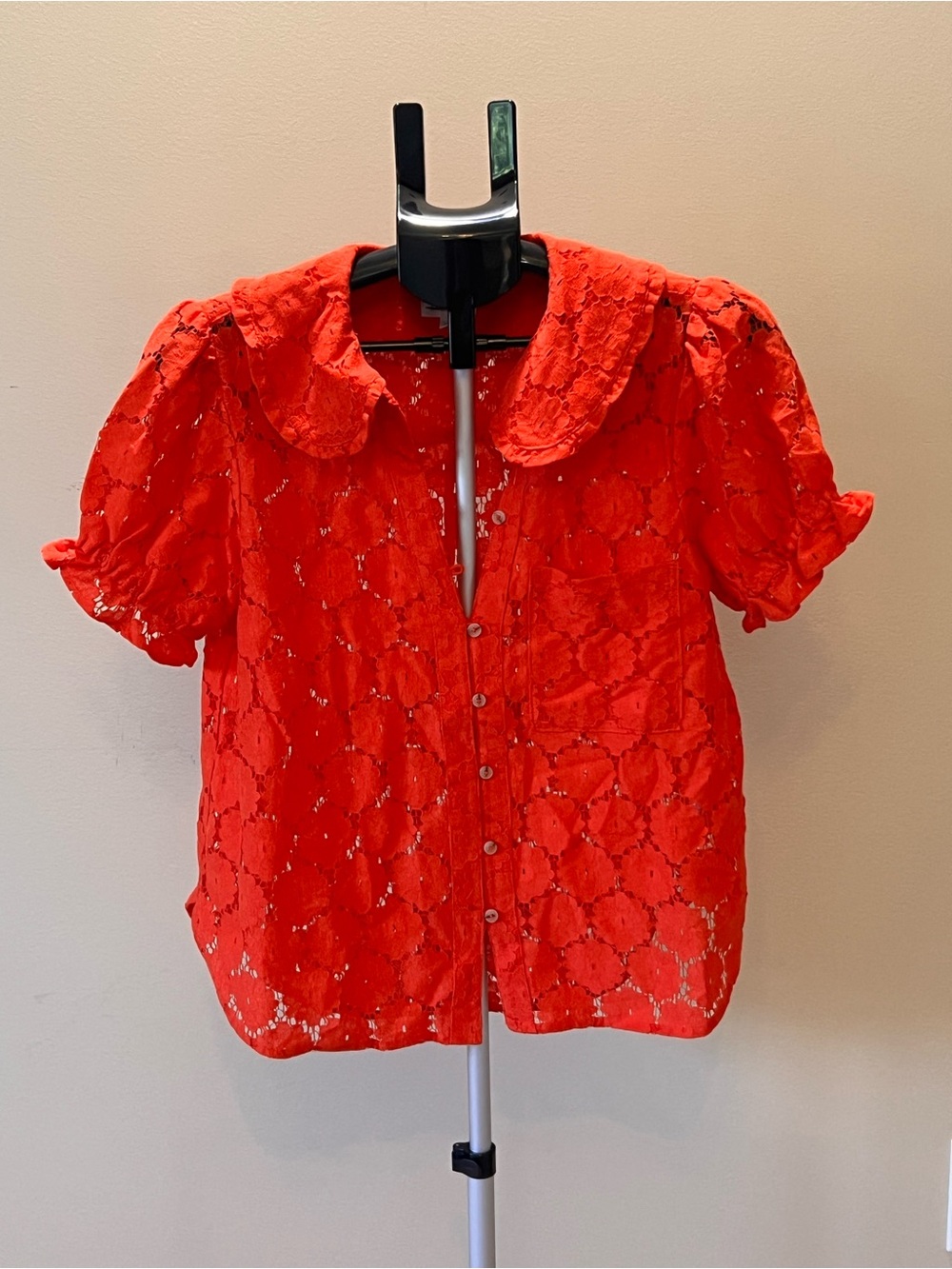 Pilcro Kierra Orange Eyelet Short-Sleeve Button-Front Top - Picture 4 of 5